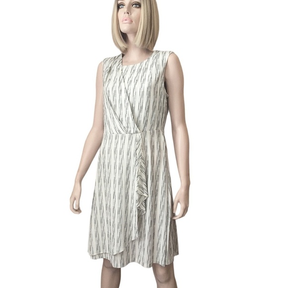 Calvin KLEIN Dress Rayon Blend Stripe Draped Pleated Ruffle Flounce Versatile - Picture 4 of 16